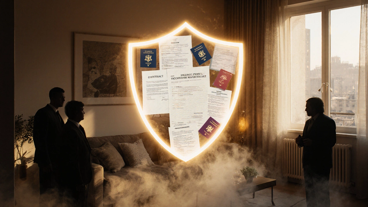 Защитный щит из документов охраняет квартиру от мошенников в ремонте.