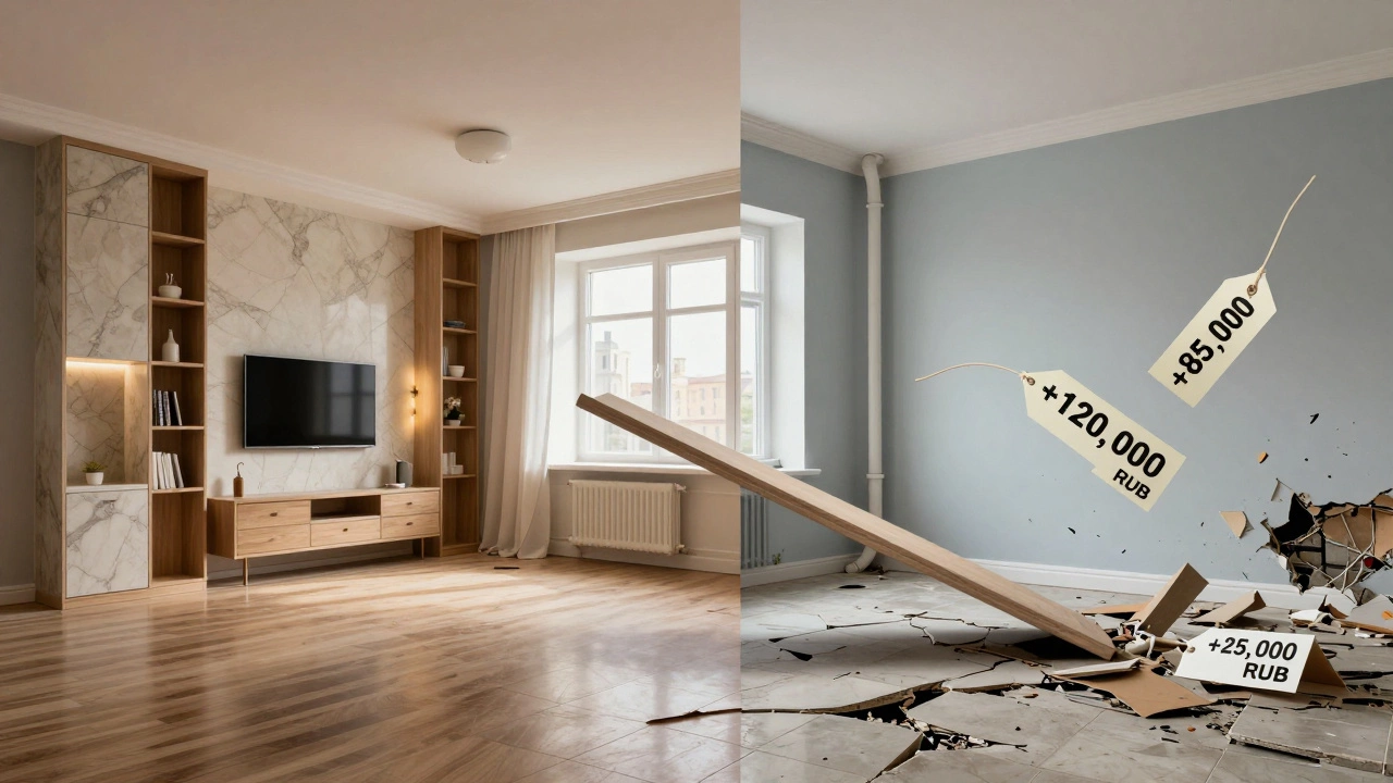Разделённая квартира: одна половина — премиальный ремонт, другая — скрытые дефекты и дополнительные расходы.