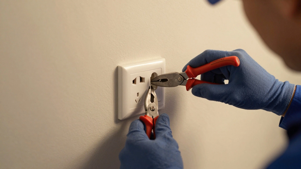 Электрик устанавливает розетки в квартире Санкт-Петербурга