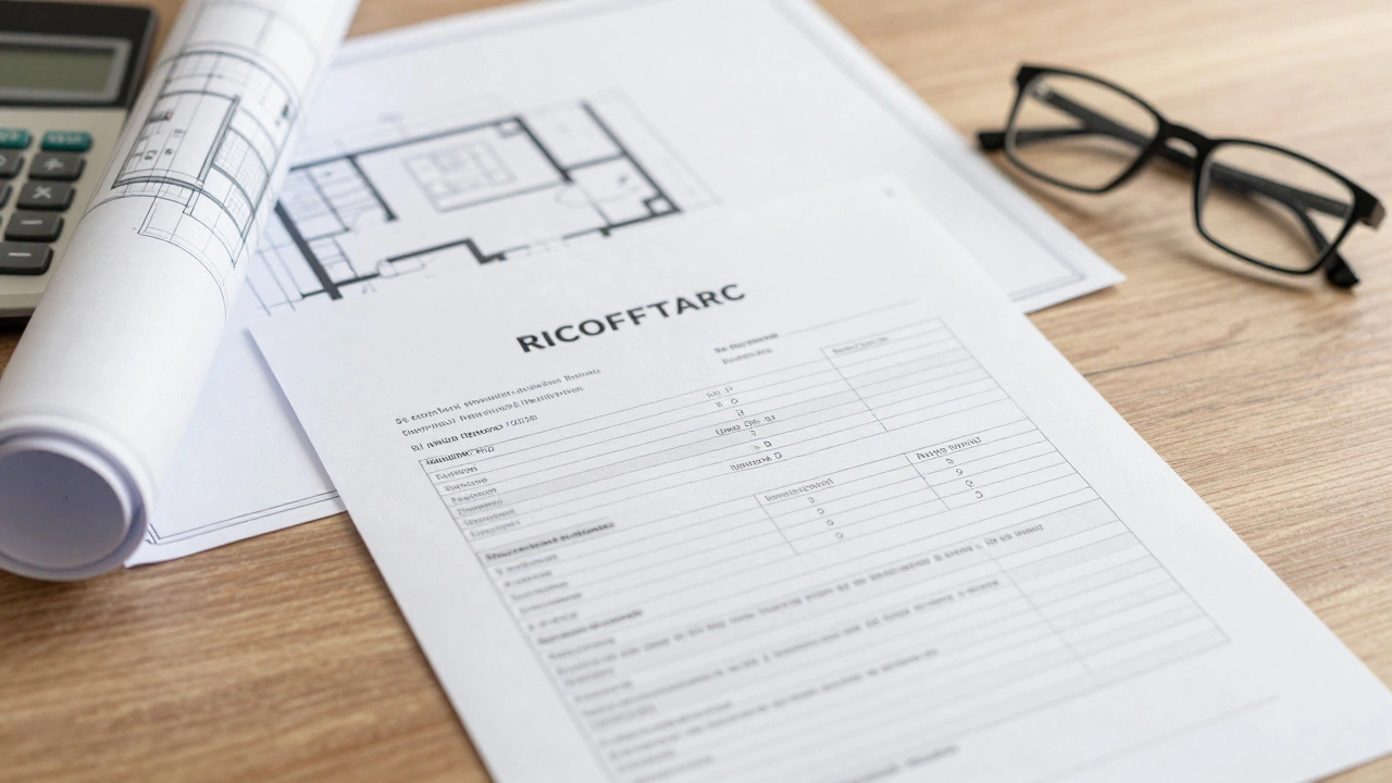 Детальная смета на ремонт, чертежи и калькулятор на деревянном столе